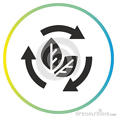 leaves in rotating arrows icon, eco label, zero waste, organic recycling Vector Illustration